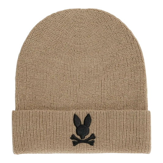 Psycho Bunny Allen Merino Wool Knit Cuff Beanie Wet Sand