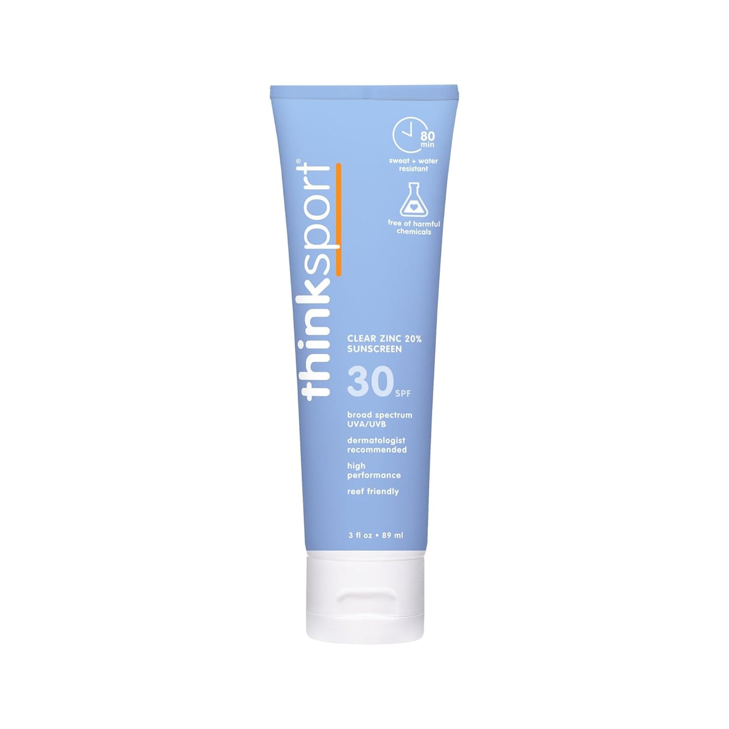 Thinksport Clear Zinc Sunscreen, SPF 30, Reef-Safe Mineral Formula, 3 Fl Oz.