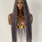 100% Human Hair Bohemian Knotless Braid Wig, Gray Color, Waist Length - (TARA GERY)
