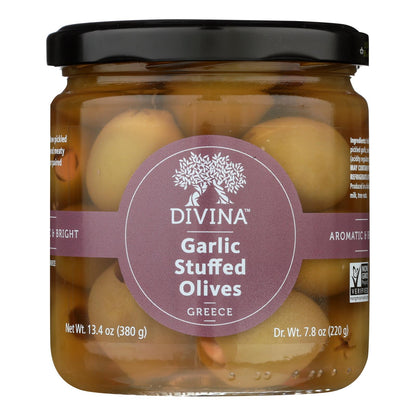 Divina Stuffed Garlic Olives, 7.8 Oz, Pack of 6