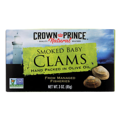 Crown Prince Smoked Baby Clams in Olive Oil (3 Oz, 12-Pack)