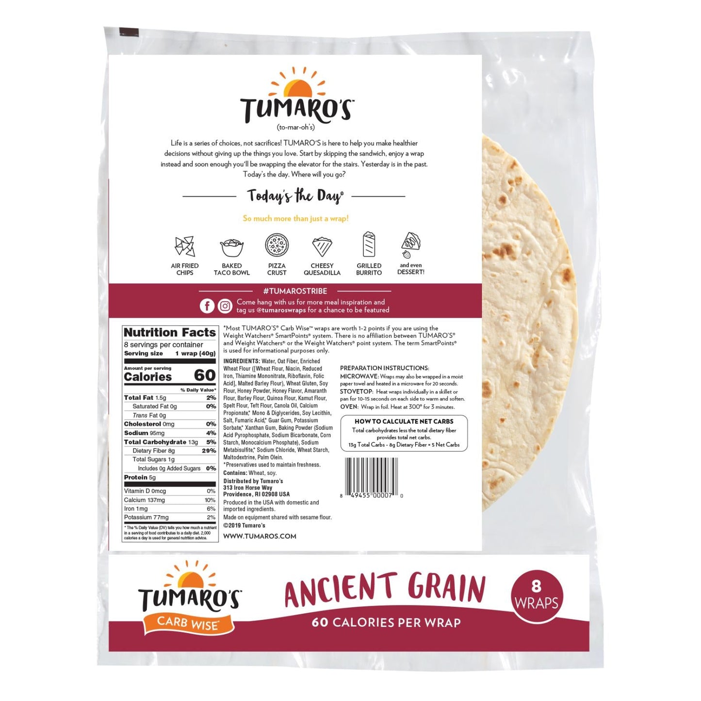 Tumaro's Carb Wise Ancient Grain Wraps, 8-Inch, 48 Count
