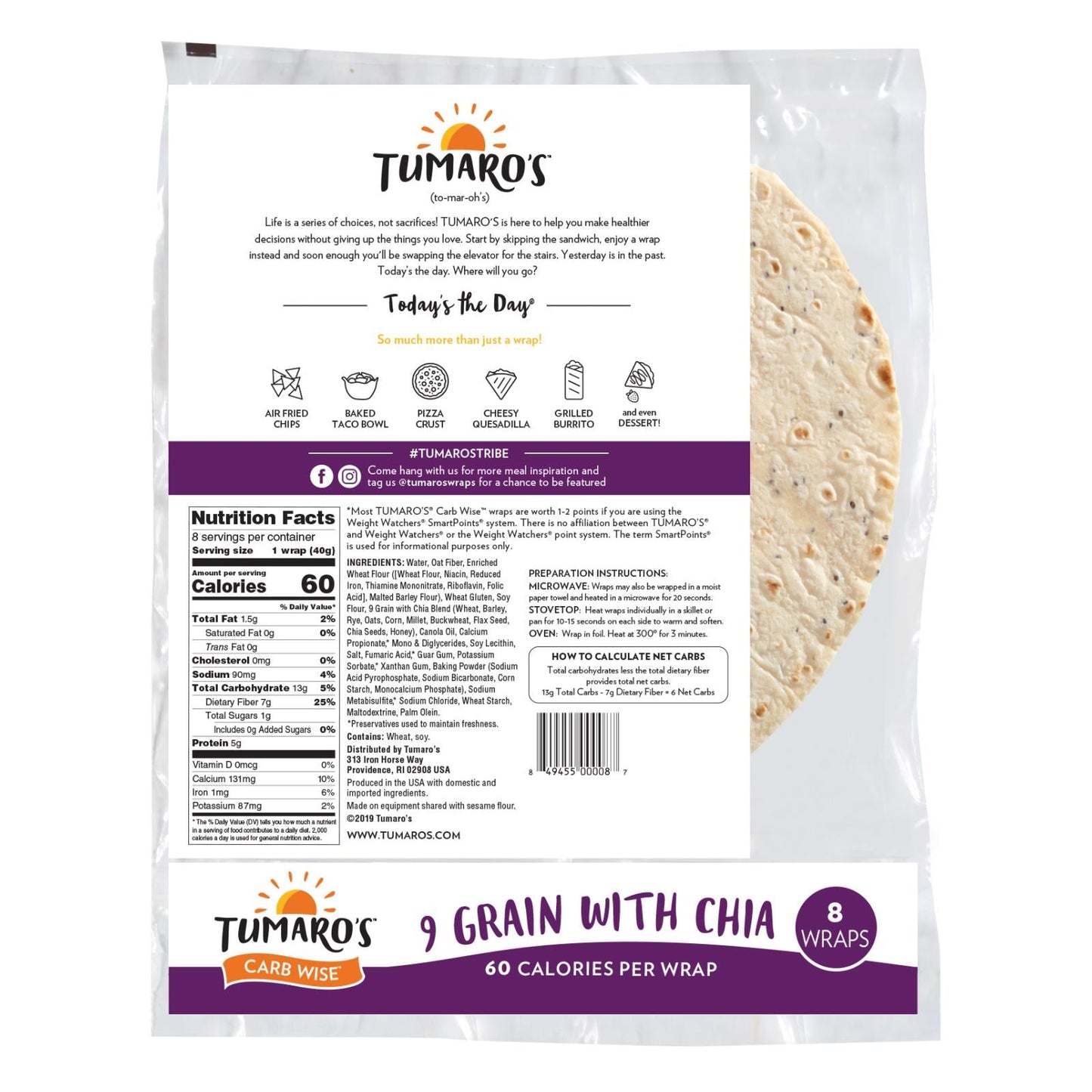 Tumaro's 9 Grain and Seed Low Carb 8-Inch Wraps (6-Pack, 8 Wraps Each)