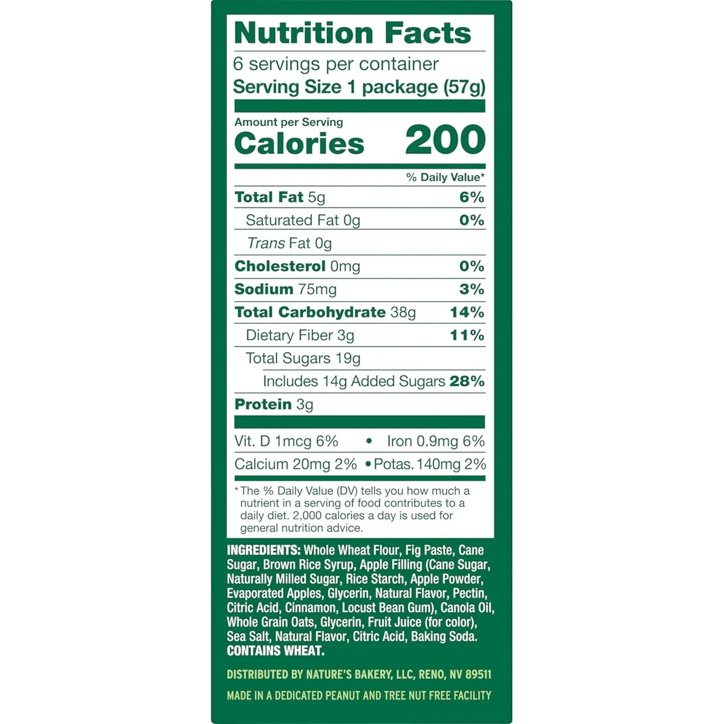 Nature's Bakery Whole Wheat Stone-Ground Apple Cinnamon Fig Bars, 12-Pack, 2 Oz