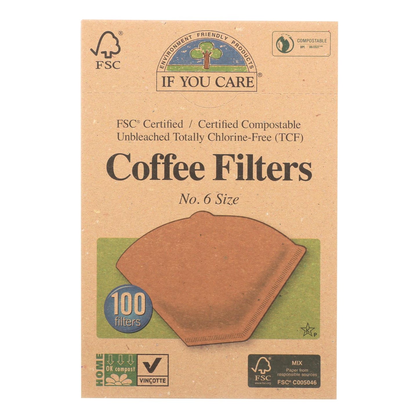 If You Care Unbleached Cone Coffee Filters, 100 Count - 6 Lbs., Case of 12