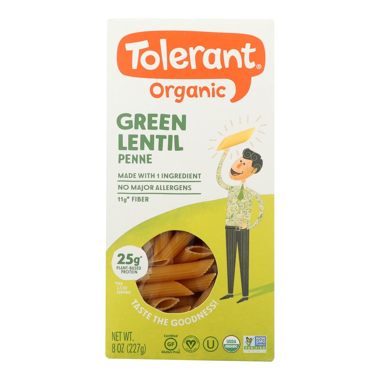 Tolerant Simply Legumes Green Lentil Penne, 6-Pack, 8 Oz. Each