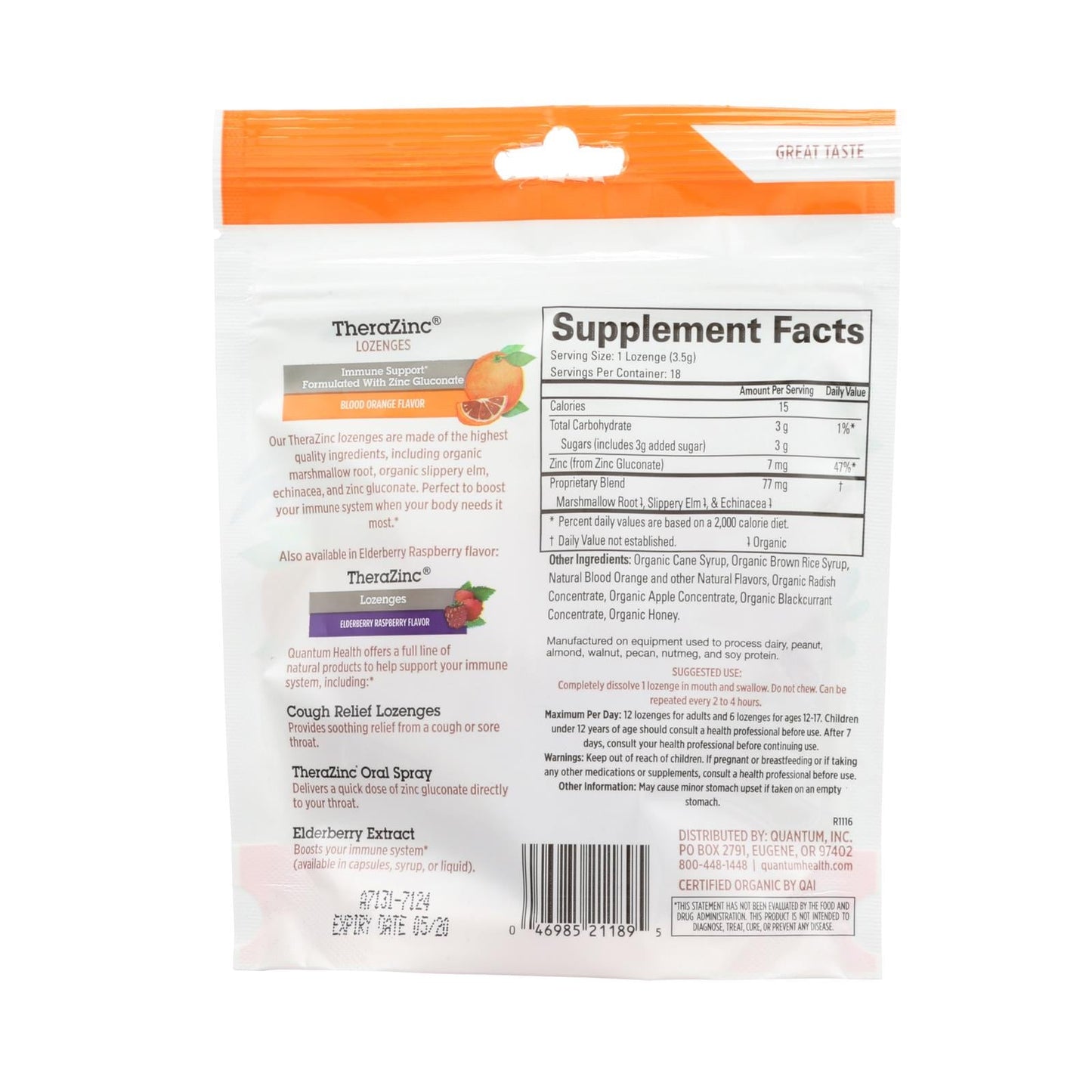 Quantum Research Thera-Zinc Lozenges - Blood Orange, Immune Support Supplement