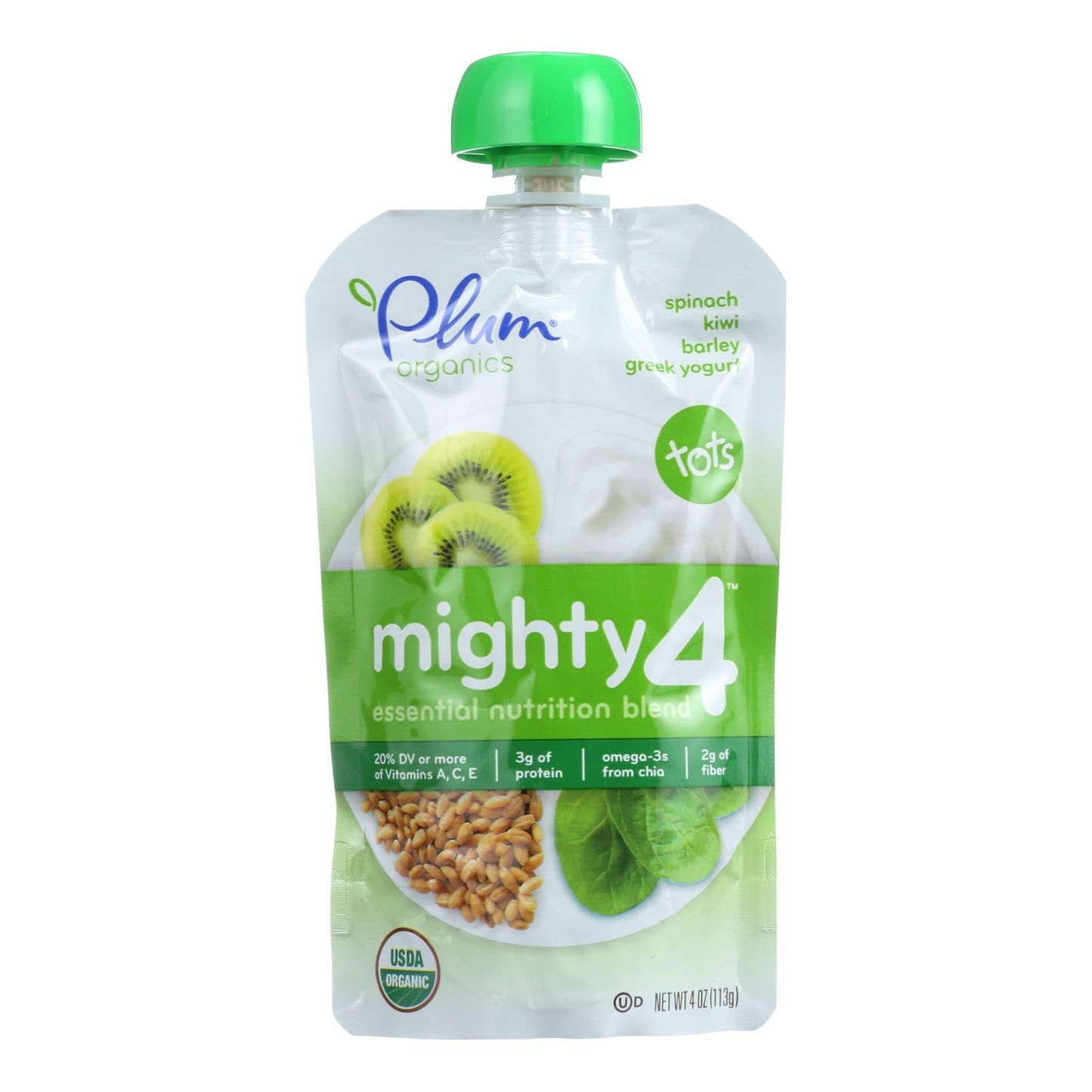 Plum Organics Mighty 4 Essential Nutrition Blend - Spinach, Kiwi, Barley & Greek Yogurt - 6 Pack, 4 Ounces Each