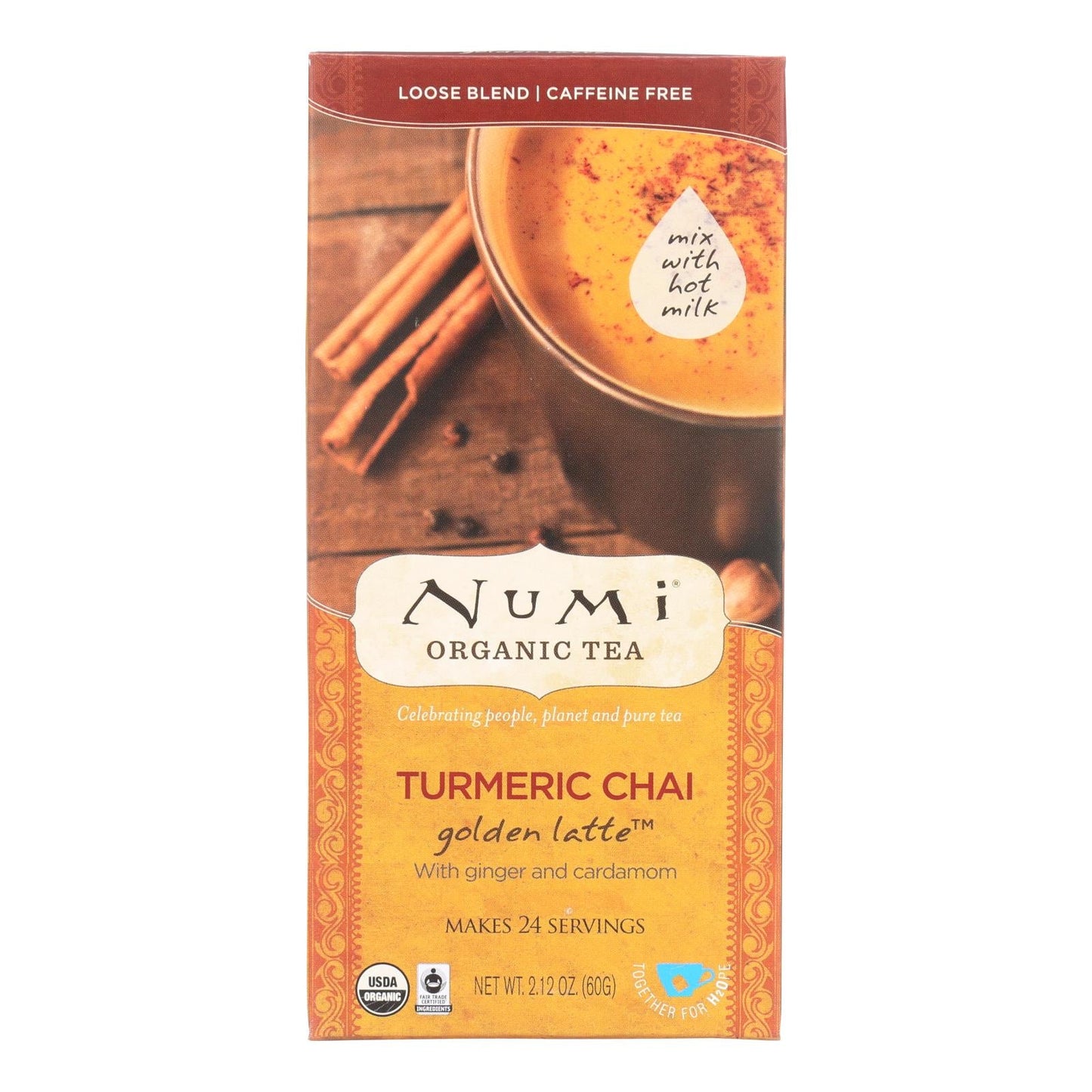 Numi Organic Turmeric Chai Golden Latte (Pack of 6 - 2.12 Oz.) - Warming Comfort, Golden Glow