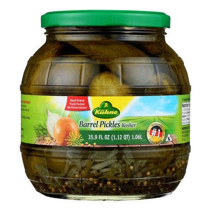 Kuhne Barrel Pickles - Case of 6 - 34.2 Oz Glass Jars