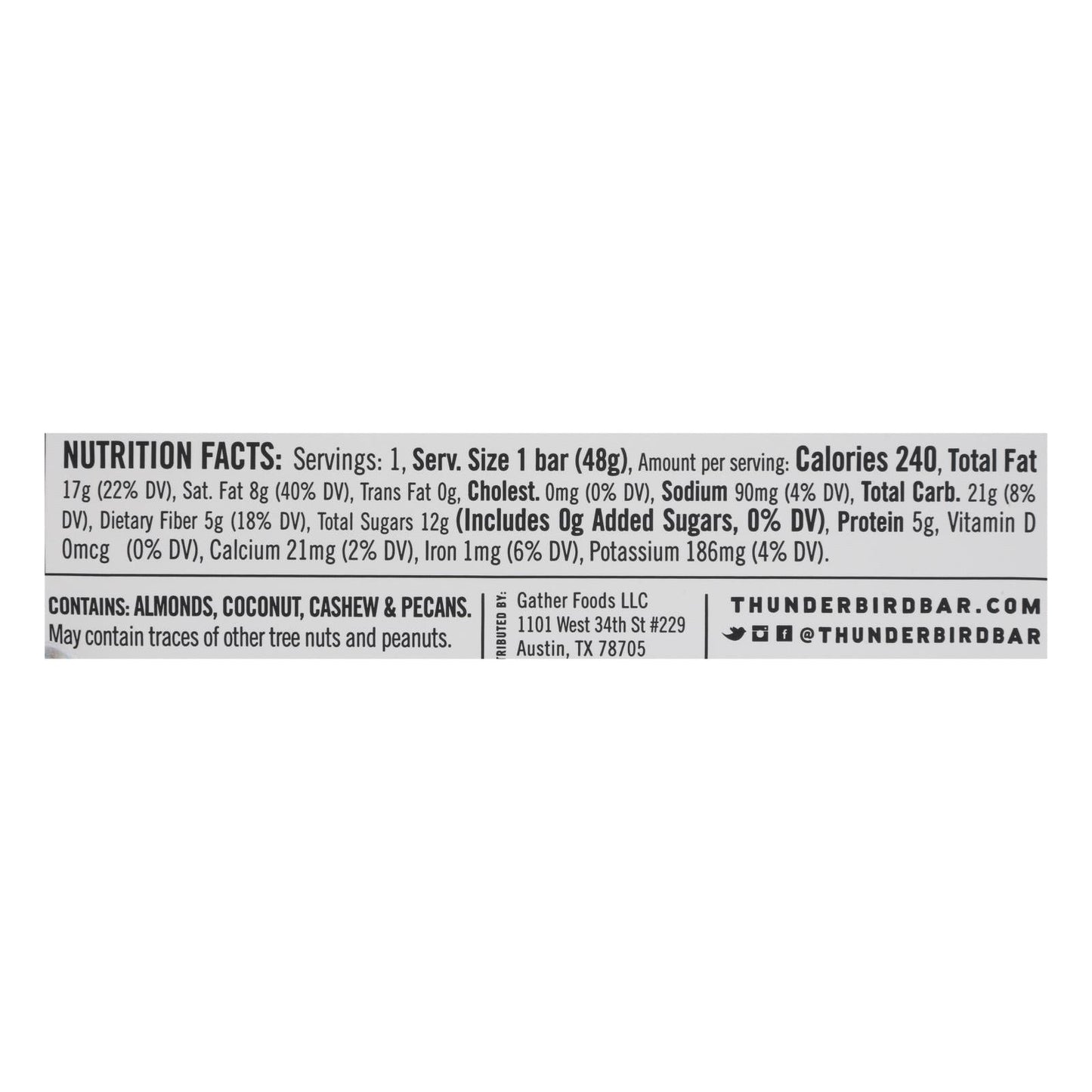 Thunderbird Chocolate Coconut Cashew Bar (Pack of 12 - 1.7 oz.)