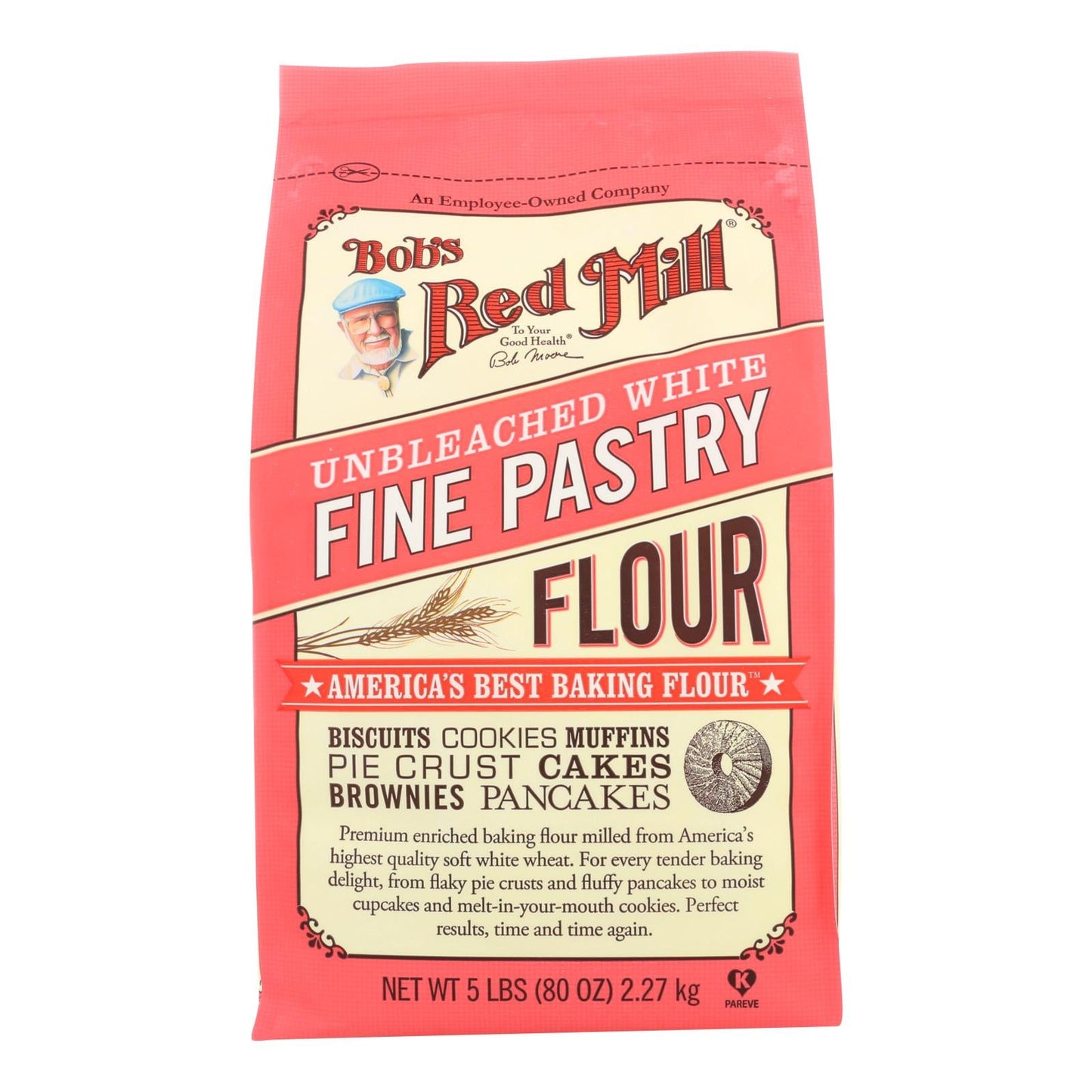 Bob's Red Mill 5 lb. Unbleached White Fine Pastry Flour for Baking (Case of 4)