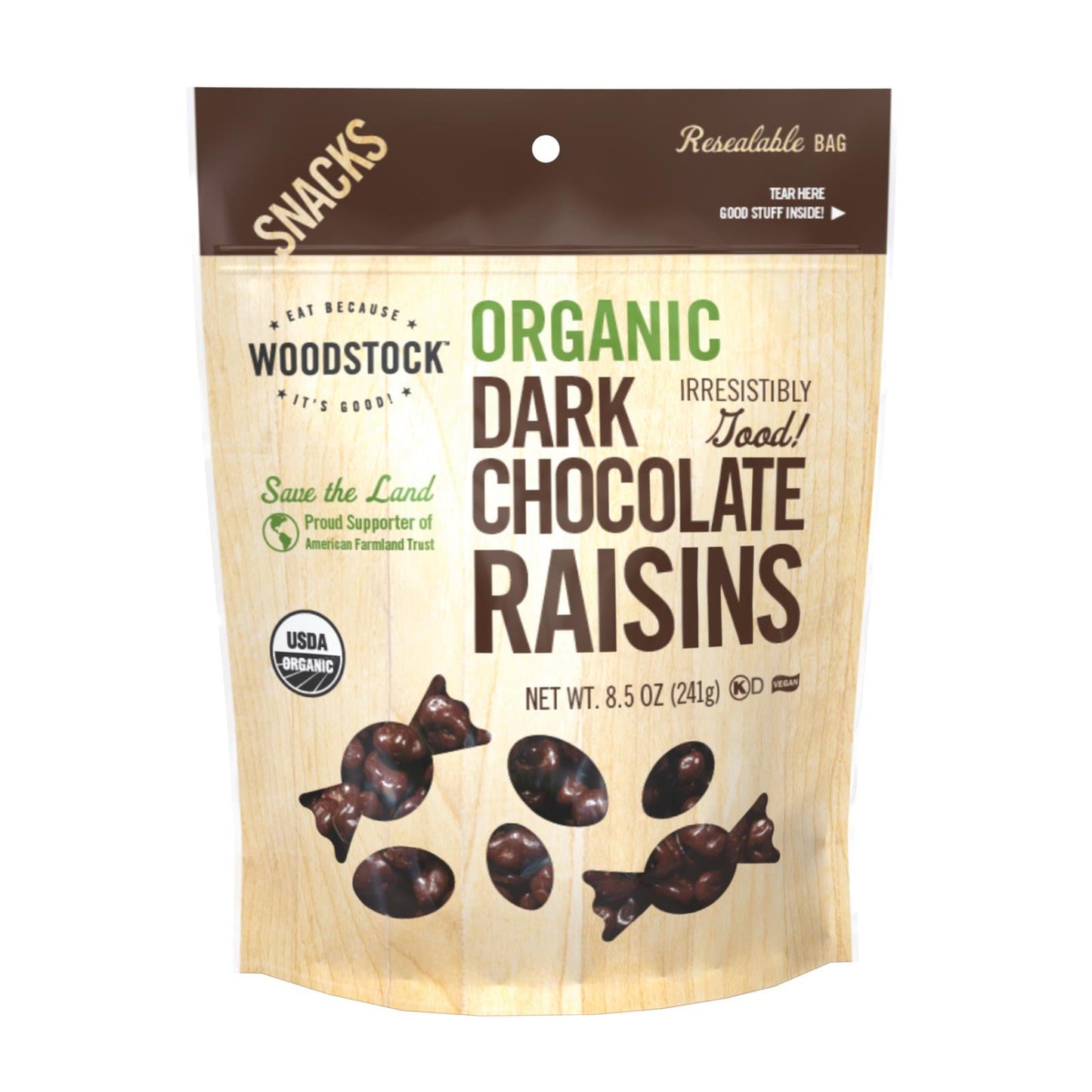 Woodstock Organic Dark Chocolate Raisins, Rich Flavorful Indulgence (8.5 Oz., Pack of 8)