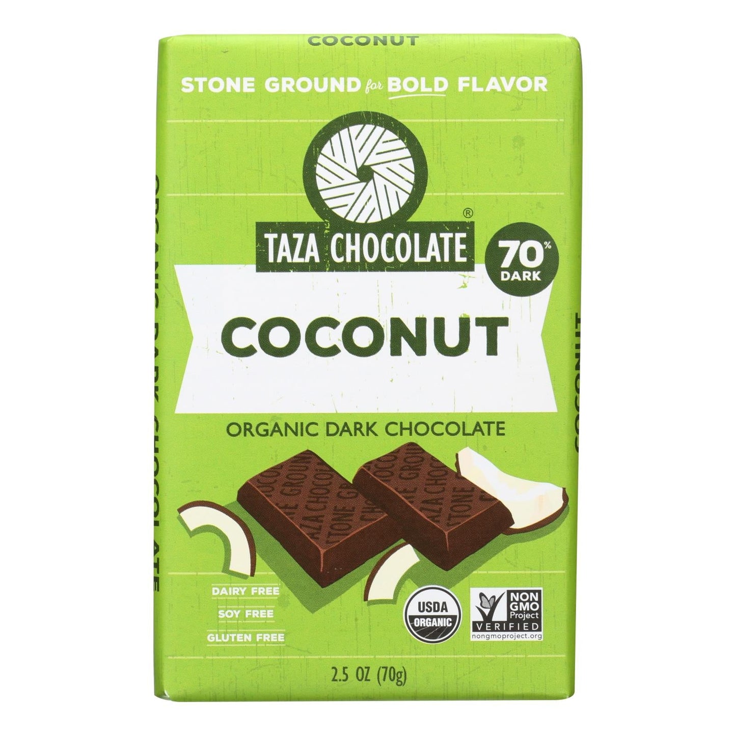 Taza Organic Dark Chocolate Bar - Coco Besos Coconut (Pack of 10) - 2.5 Oz.