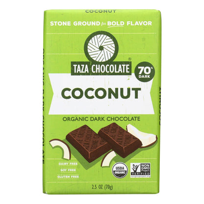 Taza Organic Dark Chocolate Bar - Coco Besos Coconut (Pack of 10) - 2.5 Oz.