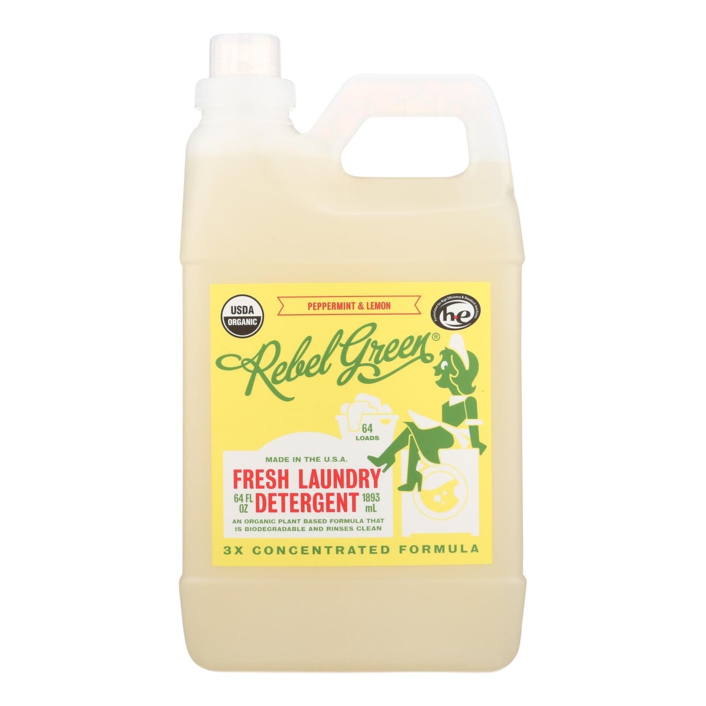 Rebel Green Organic Laundry Detergent - Peppermint and Lemon, Pack of 4, 64 Fl Oz Each