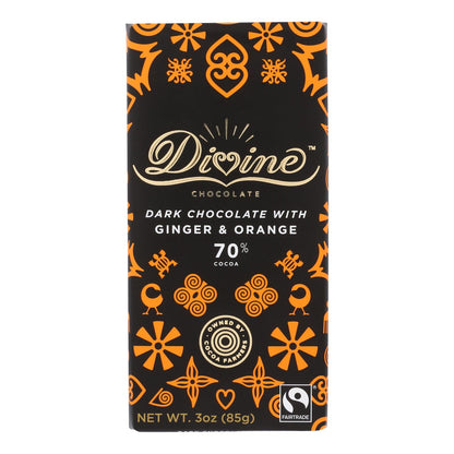 Divine - Bar Dark Chocolate 70% Gng/orng - Case Of 12 - 3 Oz