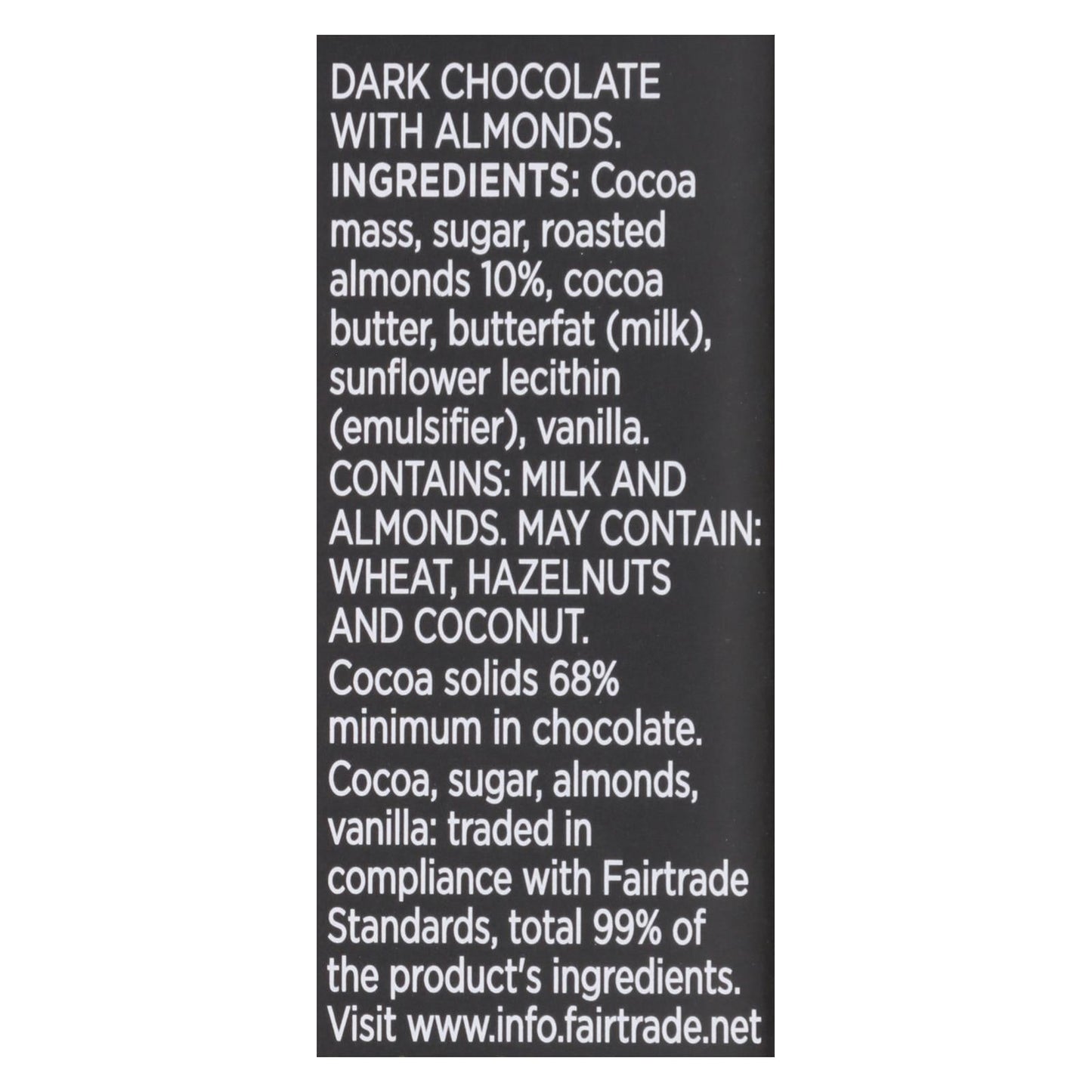 Divine Dark Chocolate Bar with Almonds (Pack of 12 - 3 Oz.)