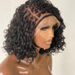 Bob Bohemian Knotless Wig (Human Hair Curls) HD Full Lace, Black Color