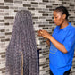 100% Human Hair Bohemian Knotless Braid Wig, Gray Color, Waist Length - (TARA GERY)