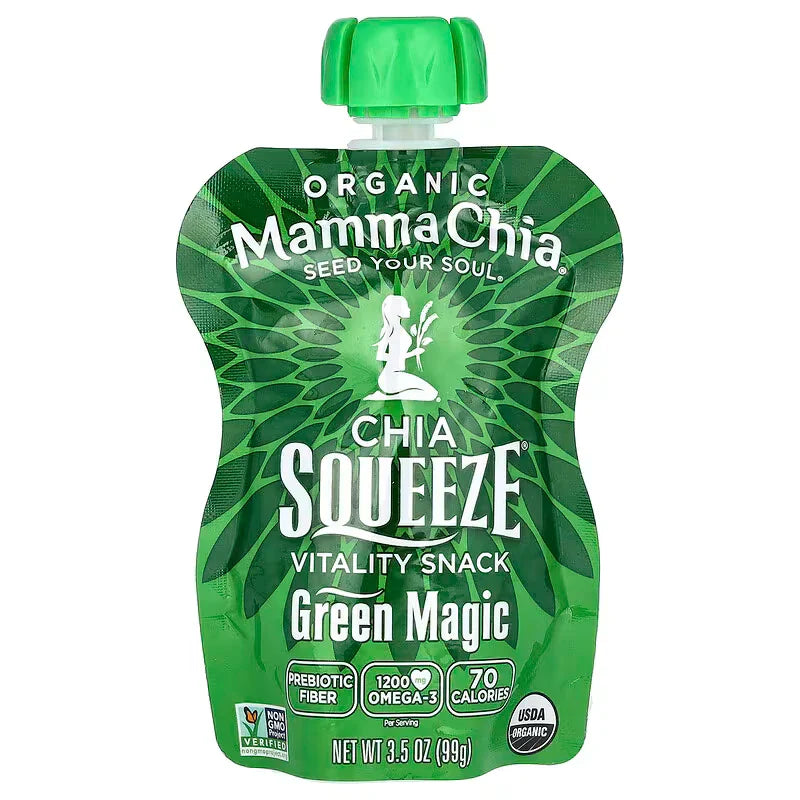Mamma Chia Squeeze Vitality Snack - Green Magic - 16 Pack - 3.5 Oz.
