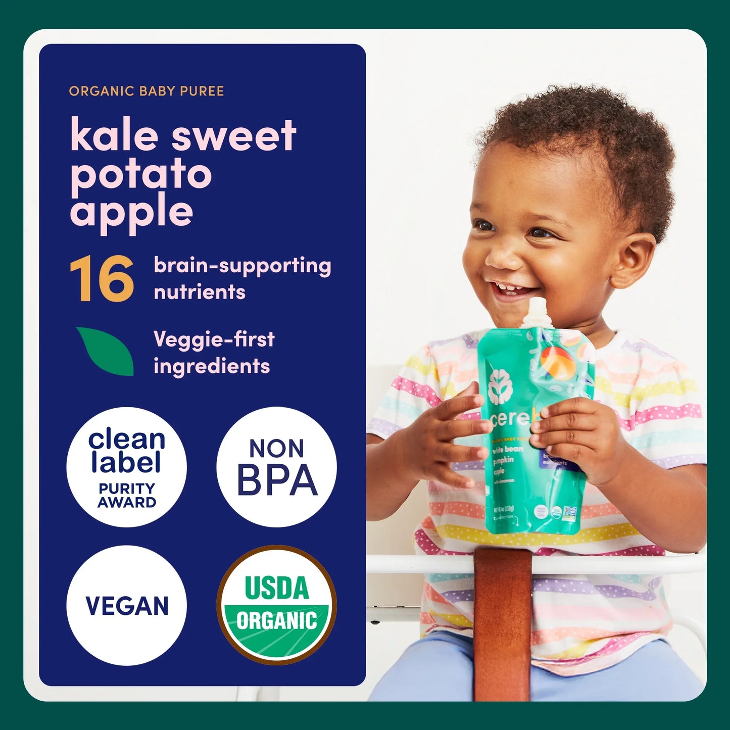 Cerebelly Organic Kale & Sweet Potato Baby Puree, 6-Pack, 4 oz Each
