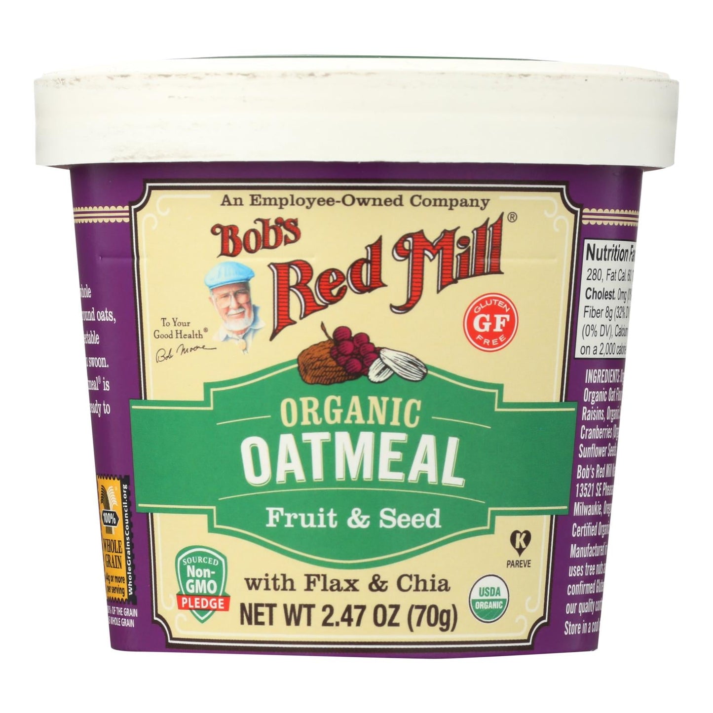 Bob's Red Mill Organic Fruit & Seed Oatmeal Cups, Gluten-Free, 2.47 Oz (Case of 12)