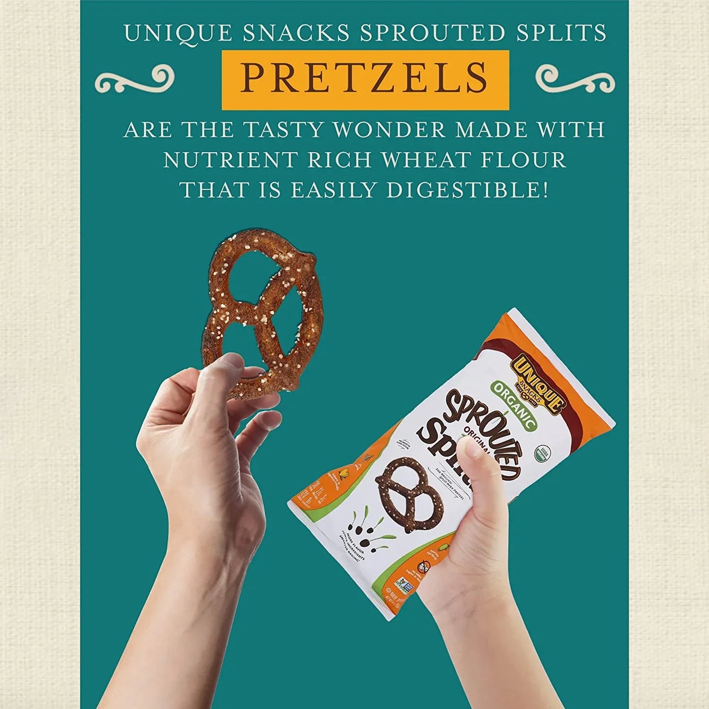 Unique Pretzels Original Sprouted Grain Pretzel Splits, Case of 12 x 8 oz