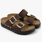 Portofino II by LEON- Women’s Leather Sandal – Double Strap Slide with Cork-style Footbed & Adjustable Buckle