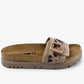 Tessa by LEON- Women’s Leather Sandal – Layered Strap Slide with Cork-style Footbed & Adjustable Buckle