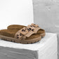 Tessa by LEON- Women’s Leather Sandal – Layered Strap Slide with Cork-style Footbed & Adjustable Buckle