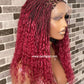 Wet And Wavy 100% Human Hair Knotless Braid Wig, HD Full Lace, Burgundy
