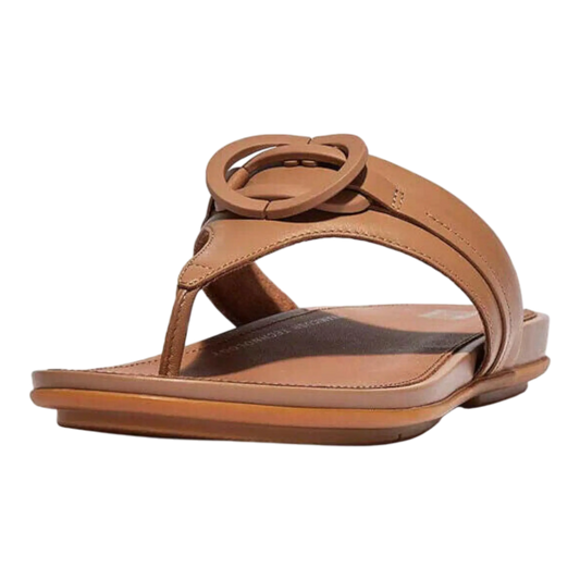 FitFlop Gracie Women Thong Sandals Tan Rubber-Circlet Leather Toe-Post