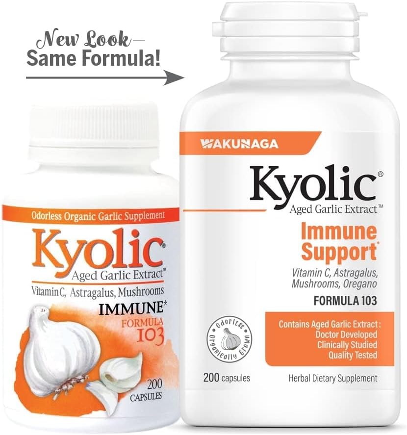 Kyolic Aged Garlic Extract, Immune Formula 103, 200 Capsules.