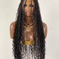 Crush Bohemian Cornrow Braided Wig, Swiss Full Lace, Black Color, Waist Length, Standard Density.