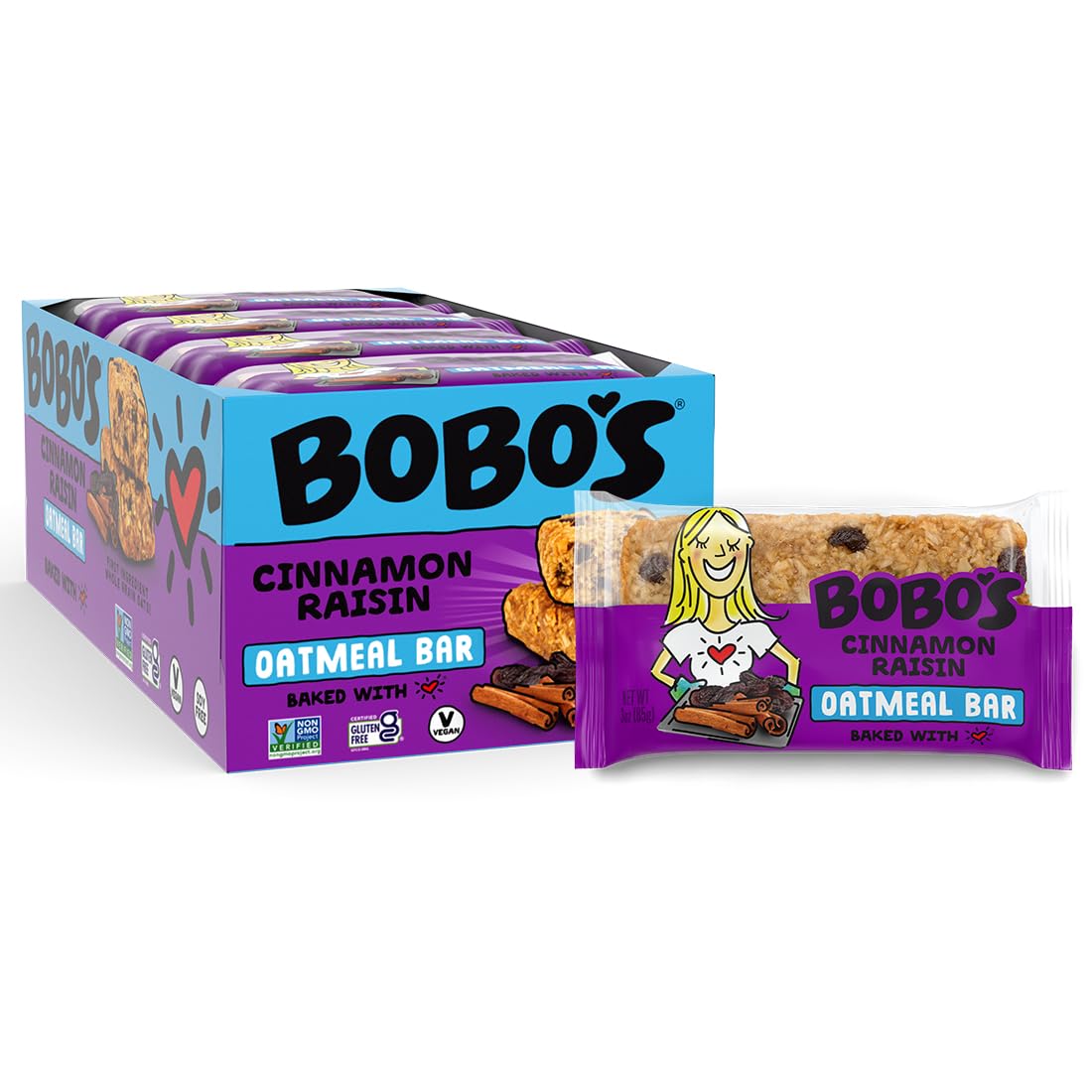 Bobo's Cinnamon Raisin Whole Grain Oat Bars, 3 oz., Pack of 12