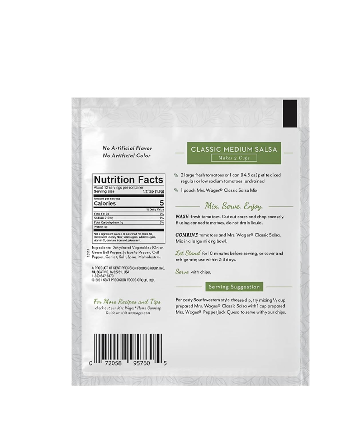 Mrs. Wages Classic Salsa Seasoning Mix, Medium, 12 - .8 Oz. Pk.