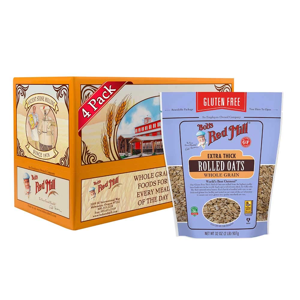Bob's Red Mill Organic Thick Rolled Oats, Gluten-Free, Case of 4, 32 oz