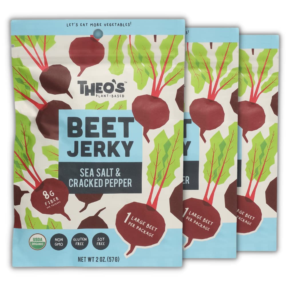 Theo's Plant-based - Organic Beet Jerky, 2 oz (Pack of 6) - Vegan Snack Food