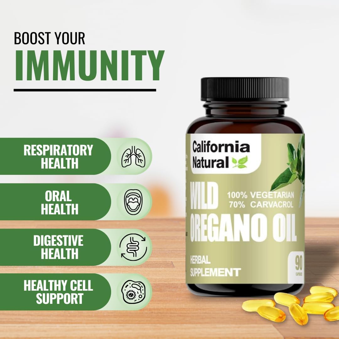 California Natural Wild Oregano Oil, 400mg, 70% Carvacrol, Immune Support, 90 Capsules