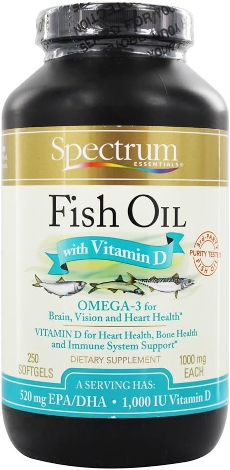Spectrum Essentials Omega-3 Fish Oil with Vitamin D, 250 Softgels