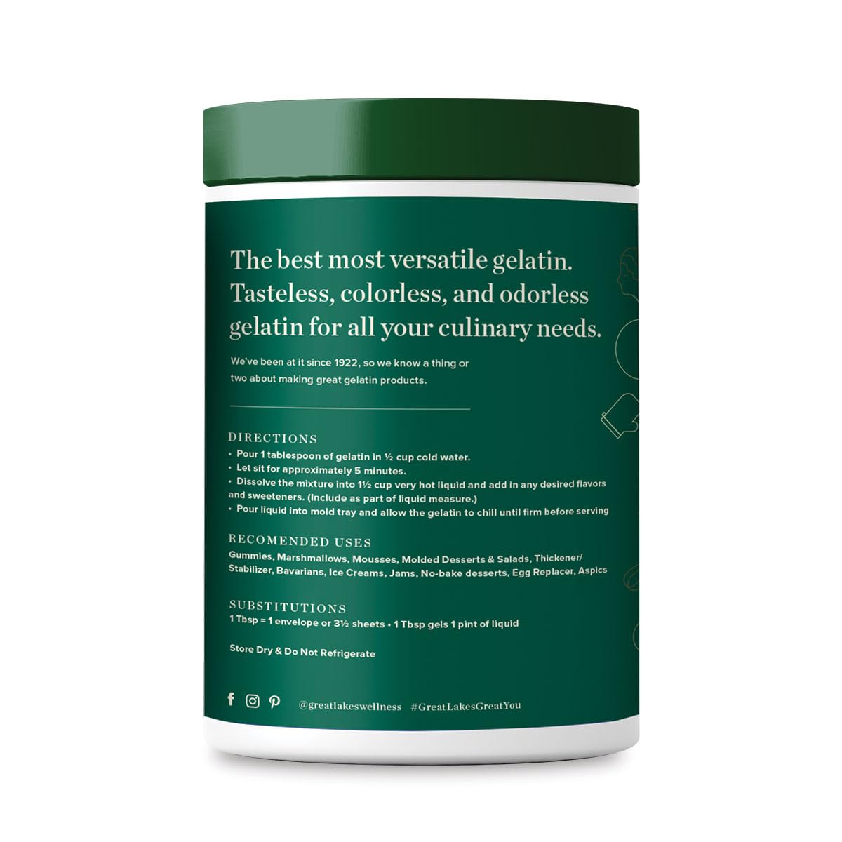 Great Lakes Wellness Culinary Gelatin Unflavored - 1 lb (16 oz) - Versatile Protein Source