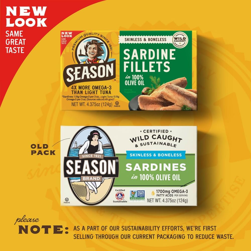 Season Brand Skinless & Boneless Sardines in Pure Olive Oil, 3.75 oz., Case of 12