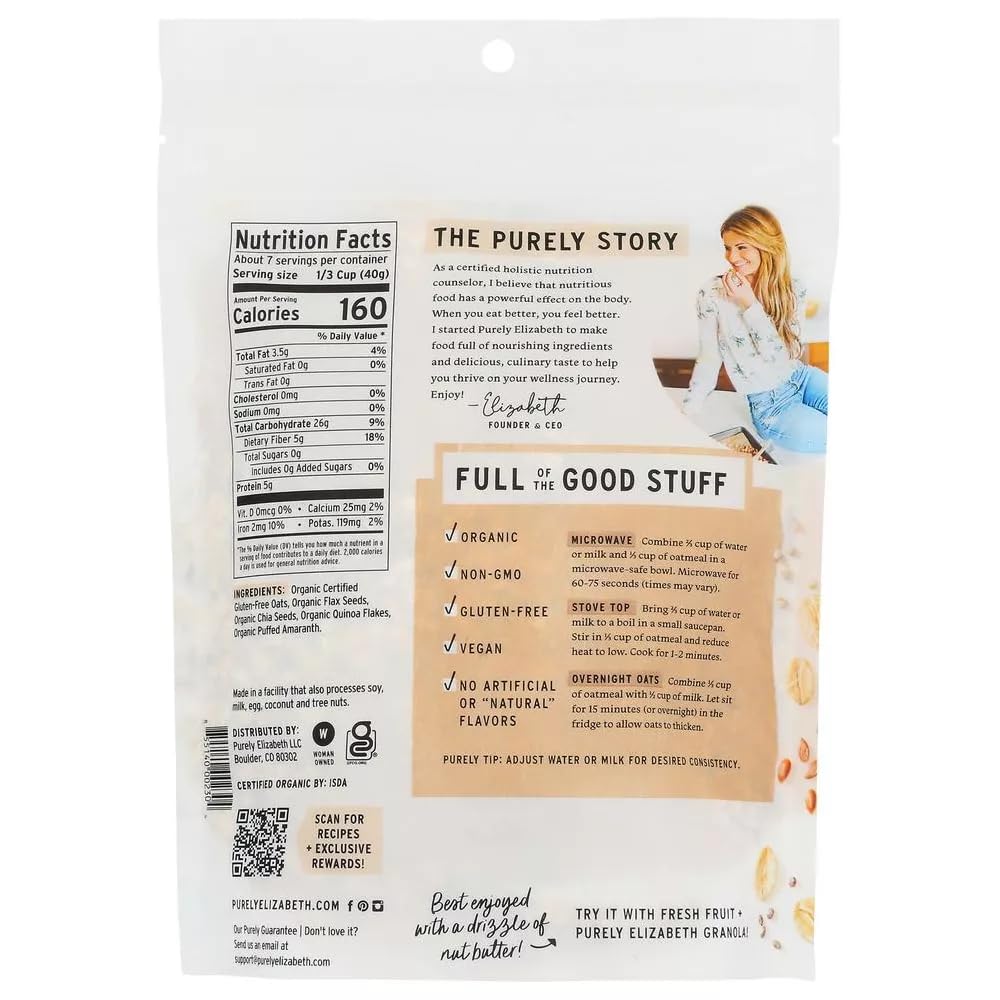 Purely Elizabeth Organic Ancient Grain Original Oatmeal, 10 oz., Pack of 6
