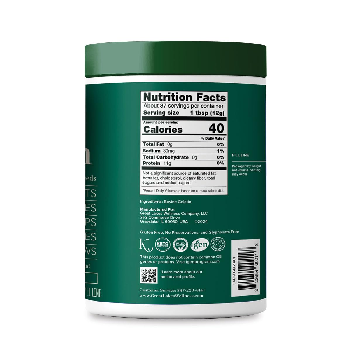 Great Lakes Wellness Culinary Gelatin Unflavored - 1 lb (16 oz) - Versatile Protein Source