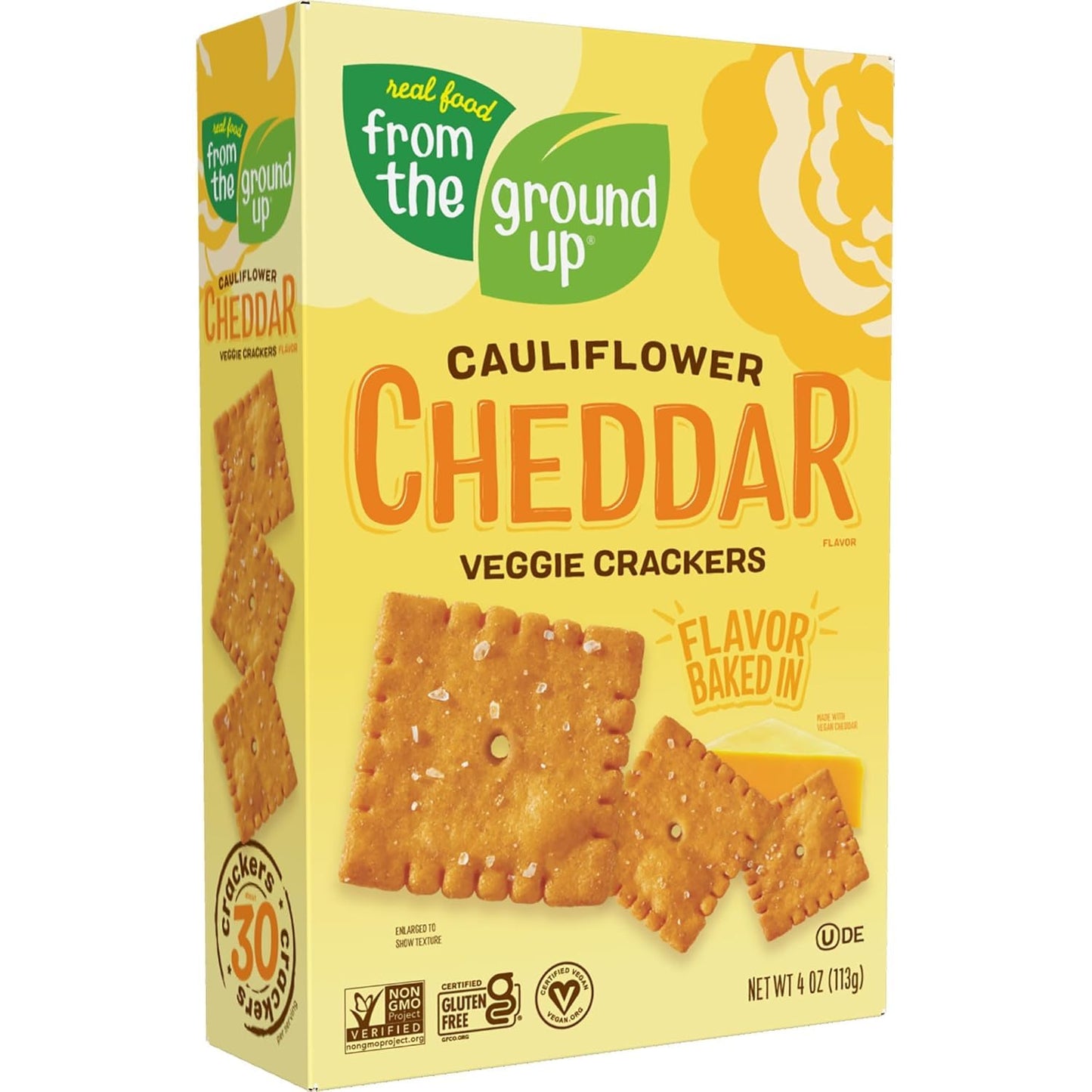 From The Ground Up Aged Cheddar Cauliflower Crackers, 4 oz, Pack of 6