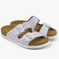 Siena II by LEON– Women’s Leather Sandal- Glitter Double Buckle Slip-on with Cushioned Footbed