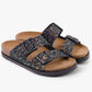 Siena II by LEON– Women’s Leather Sandal- Glitter Double Buckle Slip-on with Cushioned Footbed