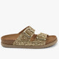 Siena II by LEON– Women’s Leather Sandal- Glitter Double Buckle Slip-on with Cushioned Footbed