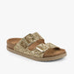 Siena II by LEON– Women’s Leather Sandal- Glitter Double Buckle Slip-on with Cushioned Footbed